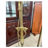 Antique Style Brass Bridge Floor Lamp Floral Glass Shade Ornate Base