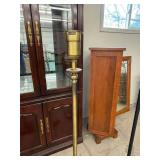 Antique Style Brass Bridge Floor Lamp Floral Glass Shade Ornate Base