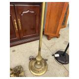 Antique Style Brass Bridge Floor Lamp Floral Glass Shade Ornate Base