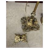 Antique Style Brass Bridge Floor Lamp Floral Glass Shade Ornate Base