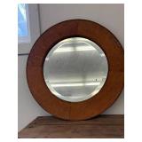 Vintage Round Oak Framed Beveled Wall Mirror 20in Rope Edge
