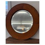 Vintage Round Oak Framed Beveled Wall Mirror 20in Rope Edge
