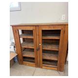 Antique Oak Glass Door Bookcase Display Cabinet 48x18x43 Fair