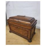 Antique Carved Wooden Tea Caddies with Beaded Trim and Glass Center Dish