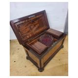 Antique Carved Wooden Tea Caddies with Beaded Trim and Glass Center Dish