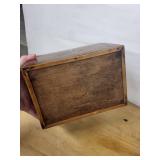 Antique Inlaid Wood Tea Caddy with Locking Lid and Two Front Drawers