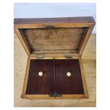 Antique Inlaid Wood Tea Caddy with Locking Lid and Two Front Drawers