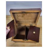 Antique Inlaid Wood Tea Caddy with Locking Lid and Two Front Drawers