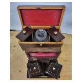 Antique Walnut Tea Caddies Set (Lot of 2) - Brass Hardware & Red Velvet Interiors