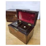 Antique Walnut Tea Caddies Set (Lot of 2) - Brass Hardware & Red Velvet Interiors