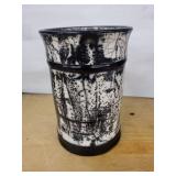 Handcrafted Naked Raku Vase - Black and White Crackle-Spatter Ceramic Pot