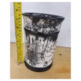 Handcrafted Naked Raku Vase - Black and White Crackle-Spatter Ceramic Pot