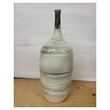 Handmade Ceramic Bottle Vase with Narrow Neck - White-Blue Glaze, Signed Base