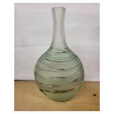 Art Glass Vase - Mint Green Swirl with Red Accents, Frosted Neck