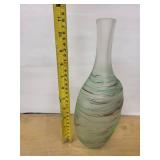 Art Glass Vase - Mint Green Swirl with Red Accents, Frosted Neck
