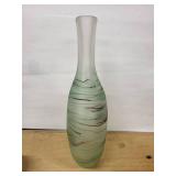 Art Glass Vase - Mint Green Swirl with Red Accents, Frosted Neck