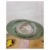 Art Glass Vase - Mint Green Swirl with Red Accents, Frosted Neck