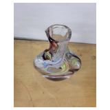 Murano-Style Hand Blown Glass Vase by Robert L. Hamon with Multicolor Swirls, Tall Narrow Neck
