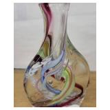 Murano-Style Hand Blown Glass Vase by Robert L. Hamon with Multicolor Swirls, Tall Narrow Neck