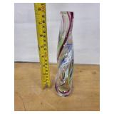 Murano-Style Hand Blown Glass Vase by Robert L. Hamon with Multicolor Swirls, Tall Narrow Neck