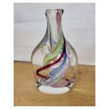 Murano-Style Hand Blown Glass Vase by Robert L. Hamon with Multicolor Swirls, Tall Narrow Neck