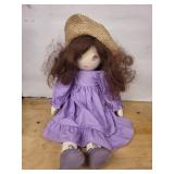 Cloth Doll with Straw Hat and Purple Dress