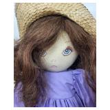 Cloth Doll with Straw Hat and Purple Dress