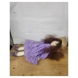 Cloth Doll with Straw Hat and Purple Dress