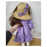 Cloth Doll with Straw Hat and Purple Dress