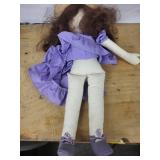 Cloth Doll with Straw Hat and Purple Dress