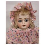Two Vintage Porcelain Head Dolls with Cloth Bodies - Pink Floral Dress and Ivory Lace (Lot of 2)