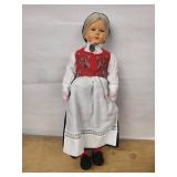 Large 28-Inch Porcelain-Head Doll in Embroidered Vest and Dress