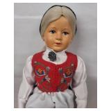 Large 28-Inch Porcelain-Head Doll in Embroidered Vest and Dress