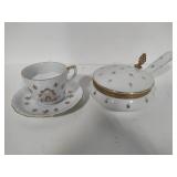 Lefton China Teacup & Saucer + Crumb Keeper