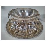 Vintage Silver Plated Punchbowl + Twelve Goblets