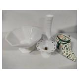 Assorted Milk Glass & Victorian Shoe Planter