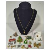 Lot of Asst Holiday/Religious Pins/Necklace