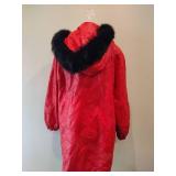 Ladies Red Faux Leather Winter Coat w/Hood (L)