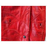 Ladies Red Faux Leather Winter Coat w/Hood (L)
