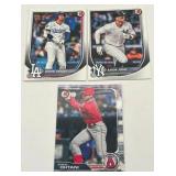 Lot of 3 Baseball Cards including 2019 Bowman Shohei Ohtani, 2025 Bowman Aaron Judge, and 2025 Bowman Shohei Ohtani (NM-MT)