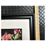 Framed Painting: Woman in Dark Dress with Floral Background - Beaded Border Frame