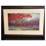 Framed Abstract Tree Blossom Painting - Modern Landscape Artwork