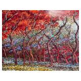 Framed Abstract Tree Blossom Painting - Modern Landscape Artwork