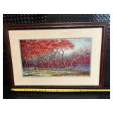Framed Abstract Tree Blossom Painting - Modern Landscape Artwork