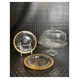 Clear Glass Cake Stand with Dome Lid - Gold Rim (Lot of 3)