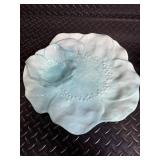 Turquoise Shell-Shaped Ceramic Plate with Nested Flower Dish on Wood Base