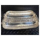Hammered Silver-Plate Vase with Glass Insert & Matching Trays (Lot of 3)