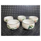 Six Ceramic Bowls with Bamboo Motif Crackle Glaze