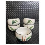 Six Ceramic Bowls with Bamboo Motif Crackle Glaze