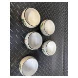 Six Ceramic Bowls with Bamboo Motif Crackle Glaze